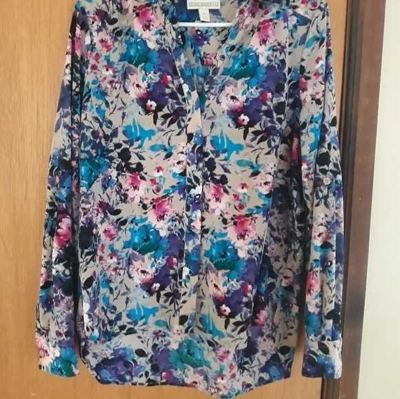 Dana Buchman button down floral print size small blouse A-50 - Picture 1 of 4